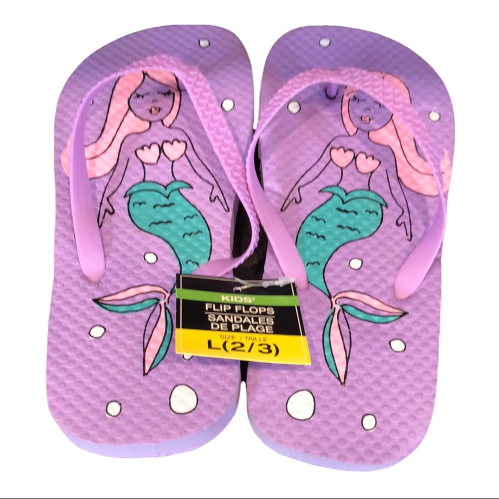 NWT mermaid‎ flip flops sandals L 2-3
